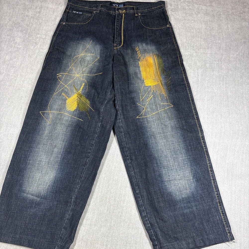 RUFF N TUFF Mens Blue Straight Leg Embroidered Denim Pants W34 L32